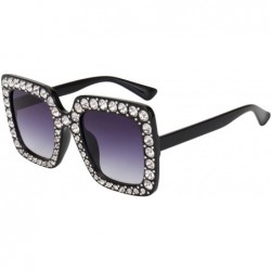 Goggle ROYAL GIRL Elton Square Rhinestone Sunglasses Oversized Diamond Bling Bling Glasses - Black - CZ1872WC65N $25.81