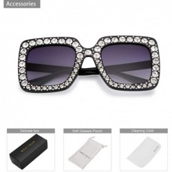 Goggle ROYAL GIRL Elton Square Rhinestone Sunglasses Oversized Diamond Bling Bling Glasses - Black - CZ1872WC65N $13.07