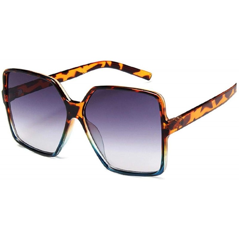 Round Luxury Square Sunglasses Women Retro Frame Big Sun Glasses Female Vintage Gradient Male Feminino - Leopard Blue - CA198...