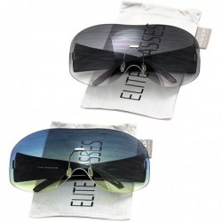Rimless Big Huge Oversize Glasses Rimless Shield Visor Aviator Sunglasses Mirror Oceanic Tinted Lens - CW18OHOULN7 $34.59