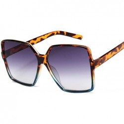 Round Luxury Square Sunglasses Women Retro Frame Big Sun Glasses Female Vintage Gradient Male Feminino - Leopard Blue - CA198...