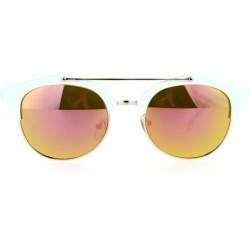 Wayfarer Retro Half Horn Rim Horned Mirrored Mirror Lens Sunglasses - White Pink - CY12CJLB8J1 $14.32