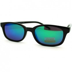 Oval Classic Oval Shaped Black Plastic Sunglasses with Teal Mirrored Color Lens - CC11YSKSRWD $20.40