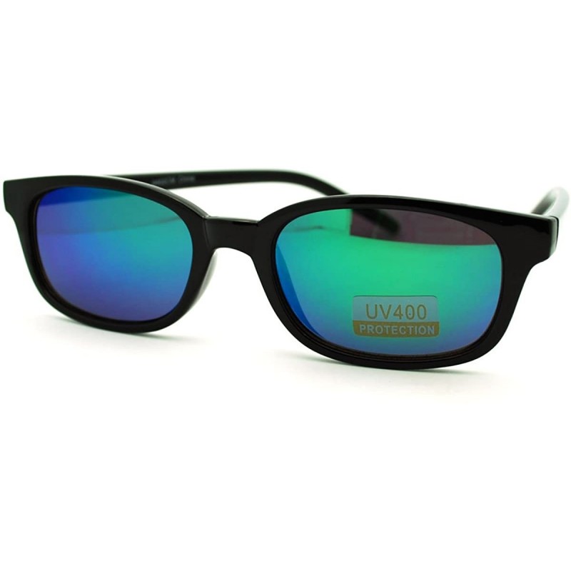 Oval Classic Oval Shaped Black Plastic Sunglasses with Teal Mirrored Color Lens - CC11YSKSRWD $10.86