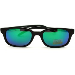 Oval Classic Oval Shaped Black Plastic Sunglasses with Teal Mirrored Color Lens - CC11YSKSRWD $10.86