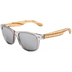 Wayfarer Zebra Wood Sunglasses With Silver Mirror Polarized Lenses - CE18IEGE5KH $51.57