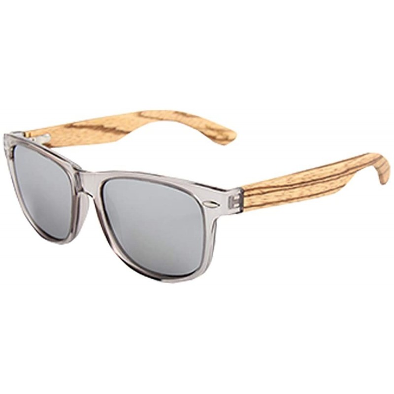 Wayfarer Zebra Wood Sunglasses With Silver Mirror Polarized Lenses - CE18IEGE5KH $22.39