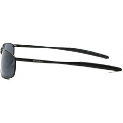 Rectangular Polarized Sunglasses For Men Rectangle Metal Frame Retro Sun Glasses AE0395 - Black - CD17YAOMI3C $12.39
