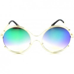 Oversized Upscale Mirror Lens Womens Designer Oversized Round Sunglasses - Gold / Green - CG1892DRCI0 $10.86