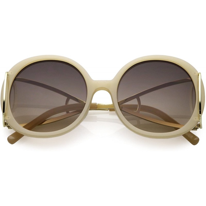 Oval Women's Open Metal Arms Neutral Colored Lens Chunky Round Sunglasses 55mm - Creme Gold / Lavender - CC186H4GSIG $9.99