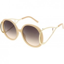 Oval Women's Open Metal Arms Neutral Colored Lens Chunky Round Sunglasses 55mm - Creme Gold / Lavender - CC186H4GSIG $9.99