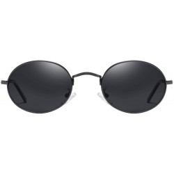 Oval Oval Round Polarized Sunglasses for Men and Women Small UV400 Protection - Black - Gray - CV195SIKW4I $13.07