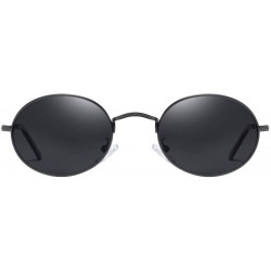 Oval Oval Round Polarized Sunglasses for Men and Women Small UV400 Protection - Black - Gray - CV195SIKW4I $13.07