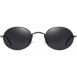 Oval Oval Round Polarized Sunglasses for Men and Women Small UV400 Protection - Black - Gray - CV195SIKW4I $27.63