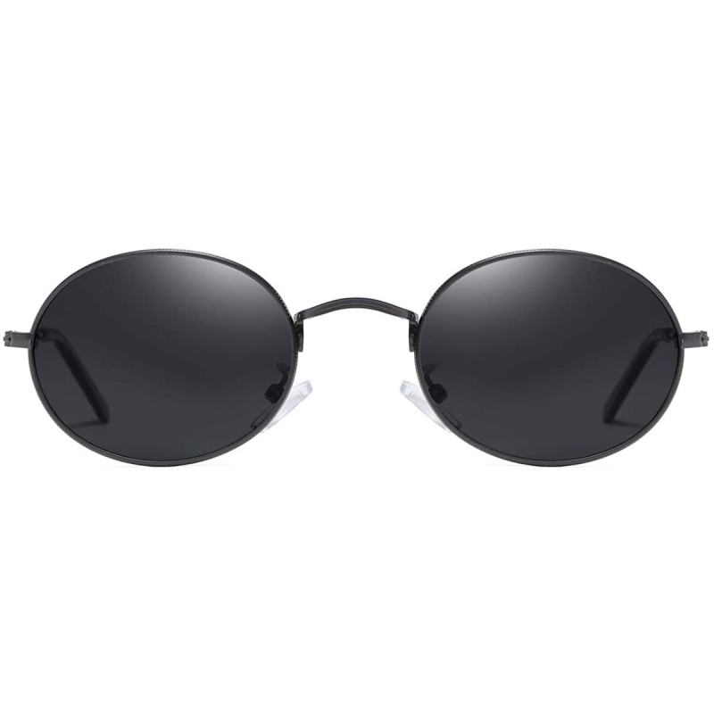 Oval Oval Round Polarized Sunglasses for Men and Women Small UV400 Protection - Black - Gray - CV195SIKW4I $13.07