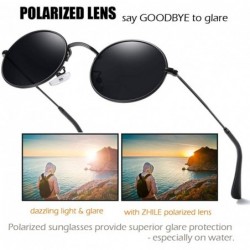 Oval Oval Round Polarized Sunglasses for Men and Women Small UV400 Protection - Black - Gray - CV195SIKW4I $13.07