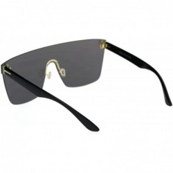 Rimless Oversize Panel Shield Robotic Flat Top Retro Sunglasses - Black Gold Mirror - CC18RW4Q3OT $14.60