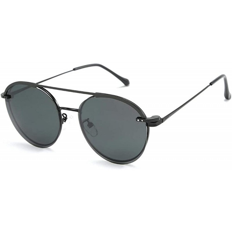 Round 2020 Men's Fashion Set Mirror Polarized One Mirror Multipurpose Retro Fashion Metal Ladies Sunglasses - Black - CQ193EA...