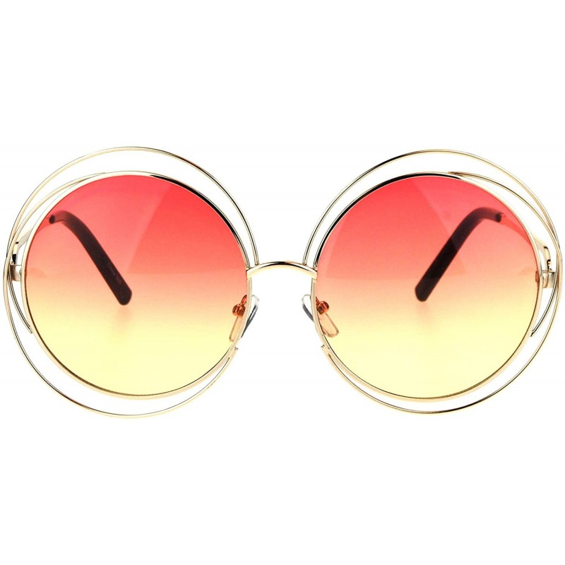 Oversized Avant Garde Double Circle Frame Round Designer Fashion Retro Sunglasses - Gold Red - C017YERWQ73 $11.35