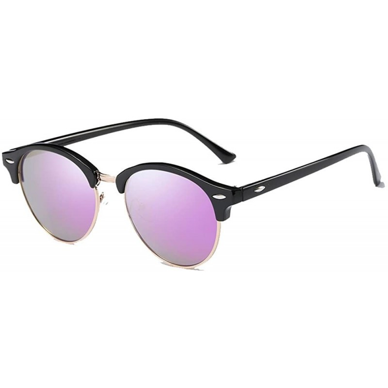 Round Classic Polarized sunglasses Men Women rivets Fashion round Driving sun glasses - Black/Purple - C61854HC58H $12.22