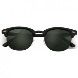 Round Stylish 80th Retro Unisex Polarized Sunglasses UV400 Classic Vintage Chic - Black Mat-green - C818DTSHEW4 $17.96