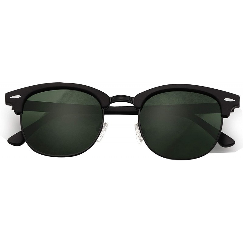 Round Stylish 80th Retro Unisex Polarized Sunglasses UV400 Classic Vintage Chic - Black Mat-green - C818DTSHEW4 $9.10