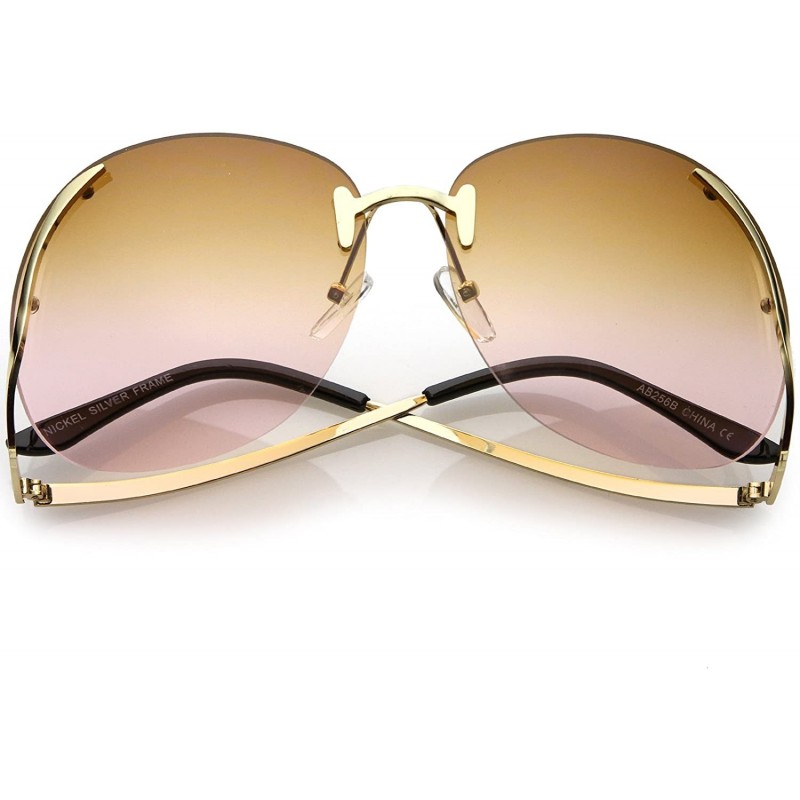 Rimless Women's Rimless Curved Metal Arms Round Color Tinted Lens Oversize Sunglasses 67mm - Gold / Brown Pink - C7186H4GZ8Q ...