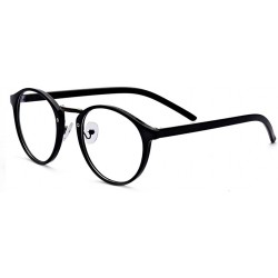 Round Retro Round Frame Clear Lens Glasses - Black Bright - CY12KVDKDBX $18.69