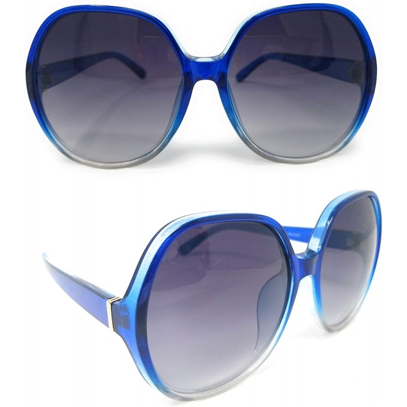 Oversized Women Retro 70s 80s 90s Oversized Round Black Elegant Style Sunglasses-SM1125 - Blue - C118LDOKM9T $15.33