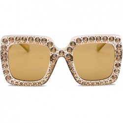 Oversized Oversized Sunglasses for Women Square Thick Frame Bling Bling Rhinestone Novelty Shades - Square Champagne Gold - C...