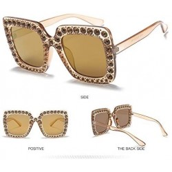 Oversized Oversized Sunglasses for Women Square Thick Frame Bling Bling Rhinestone Novelty Shades - Square Champagne Gold - C...