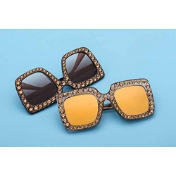 Oversized Oversized Sunglasses for Women Square Thick Frame Bling Bling Rhinestone Novelty Shades - Square Champagne Gold - C...