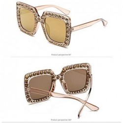 Oversized Oversized Sunglasses for Women Square Thick Frame Bling Bling Rhinestone Novelty Shades - Square Champagne Gold - C...