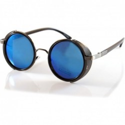 Shield Victorian Round Side Shield Steampunk Goggles A183 - Gunmetal/ Blue Mirror - CD18E43Q8A2 $26.66