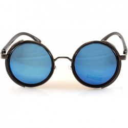 Shield Victorian Round Side Shield Steampunk Goggles A183 - Gunmetal/ Blue Mirror - CD18E43Q8A2 $13.51