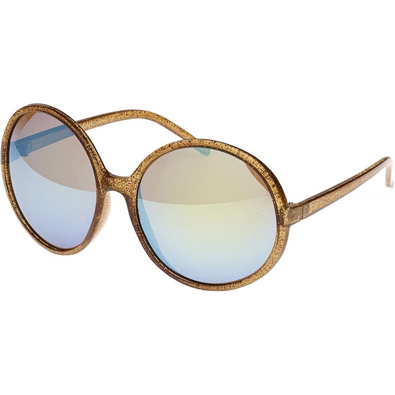 Round Retro Disco Stomp Glitter Frame Sunglasses - Brown - CQ12JSC7K91 $18.43