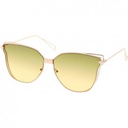 Cat Eye Oversize Slim Wire Arms Colored Mirror Flat Lens Cat Eye Sunglasses 59mm - Gold / Green Yellow Gradient - C0183IQ6AGI...