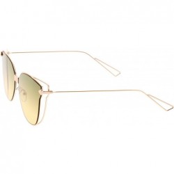 Cat Eye Oversize Slim Wire Arms Colored Mirror Flat Lens Cat Eye Sunglasses 59mm - Gold / Green Yellow Gradient - C0183IQ6AGI...