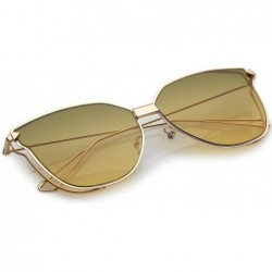 Cat Eye Oversize Slim Wire Arms Colored Mirror Flat Lens Cat Eye Sunglasses 59mm - Gold / Green Yellow Gradient - C0183IQ6AGI...