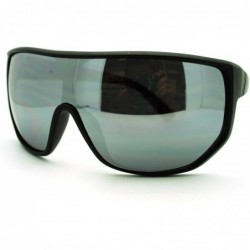 Shield Futuristic Mens Oversized Shield Mono Lens Sport Warp Sunglasses - Black Silver - CP11J6WV149 $11.71