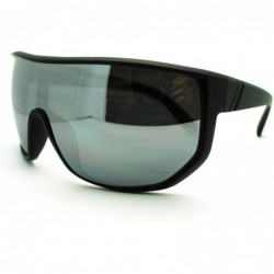 Shield Futuristic Mens Oversized Shield Mono Lens Sport Warp Sunglasses - Black Silver - CP11J6WV149 $11.71