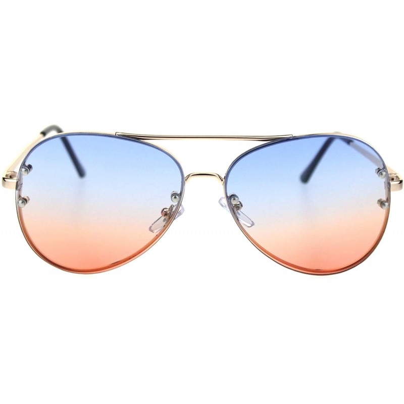 Rimless Oceanic Tie Dye Gradient Lens Rimless Pilots Sunglasses - Gold Blue Orange - CM18RA74KEY $13.64