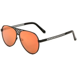 Aviator Flat Lens Fence Frontal & Temple Pattern Modern Round Aviator Sunglasses - Red Black - C7190E6ZY2O $26.33