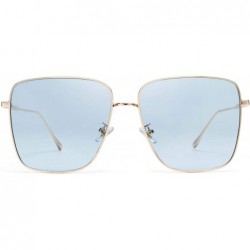 Oversized Womens Square Sunglasses UV Protection Metal Frame Ladies Glasses for Women 8808 - Blue - C5198SOQIRY $29.42