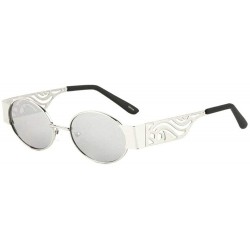 Round Elegant Slim Oval Round Luxury Classic Metal Lennon Sunglasses - Silver & Black Frame - CD18W8HLDQ4 $10.62