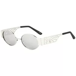 Round Elegant Slim Oval Round Luxury Classic Metal Lennon Sunglasses - Silver & Black Frame - CD18W8HLDQ4 $20.95
