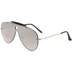 Round Color Mirror Circle Lens Cut Out One Piece Shield Lens Modern Round Aviator Sunglasses - Grey Silver - C8190ILKTKG $25.22