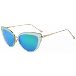 Goggle Women UV400 Cat Eye Glass Oval Alloy Frame Mirror Lens Sunglasses - Green - CL17YUWAZLD $23.10