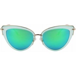 Goggle Women UV400 Cat Eye Glass Oval Alloy Frame Mirror Lens Sunglasses - Green - CL17YUWAZLD $13.93