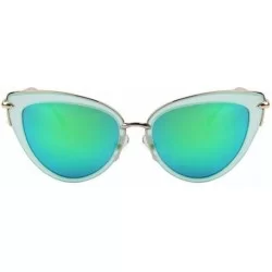 Goggle Women UV400 Cat Eye Glass Oval Alloy Frame Mirror Lens Sunglasses - Green - CL17YUWAZLD $13.93